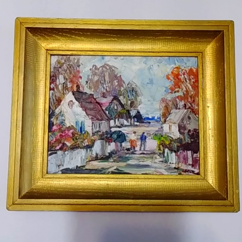 Vintage French Oil Painting in Gold Color Frame